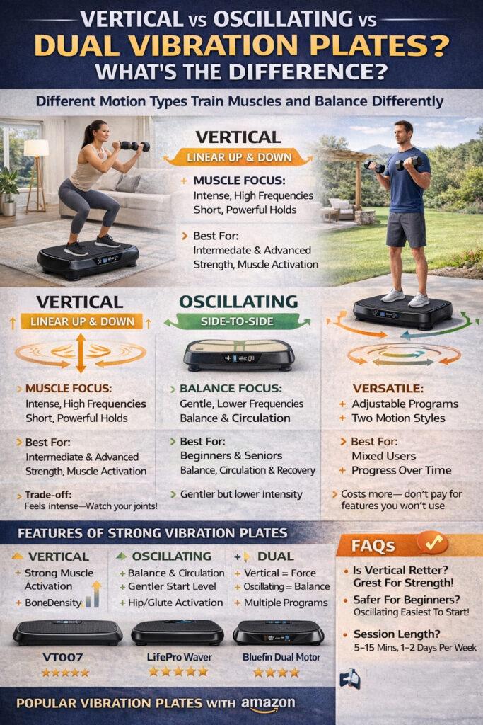 Infographic explaining both vertical and oscillating vibrations of vibration plates